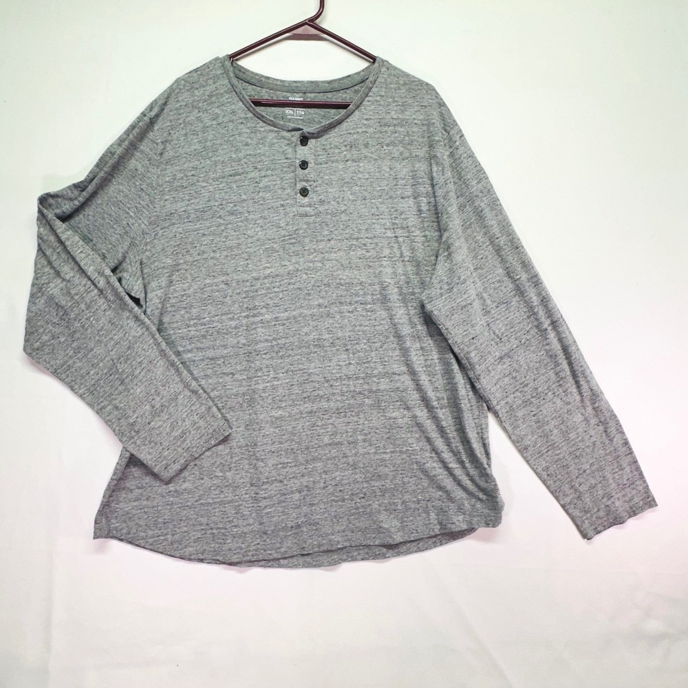 Old Navy Mens XXL Grey Heathered Soft Long Sleeve Henley Shirt Cotton Blend